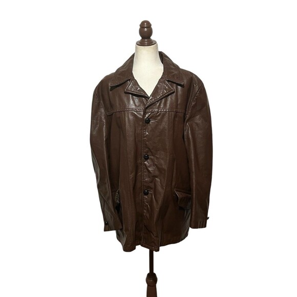 J.C. Penneys Vintage Leather Jacket Mens Size 44 Coat Button Zip Out Furry Vest